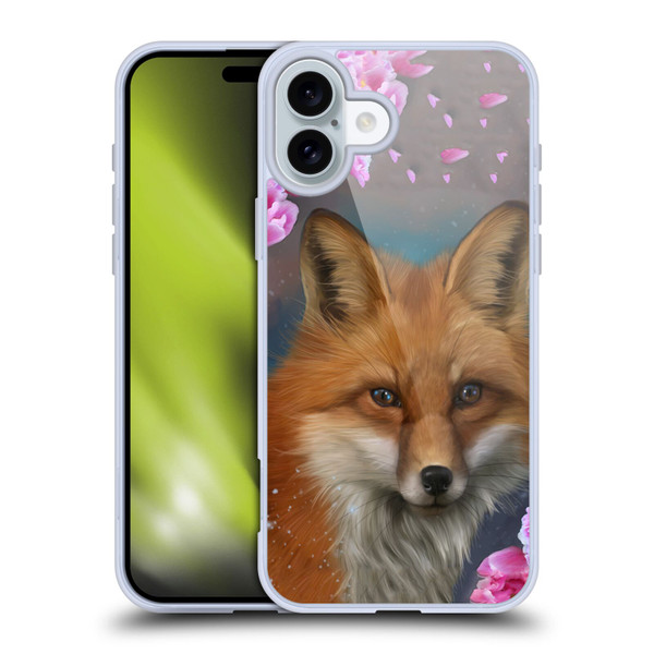 Ash Evans Animals Fox Peonies Soft Gel Case for Apple iPhone 16 Plus