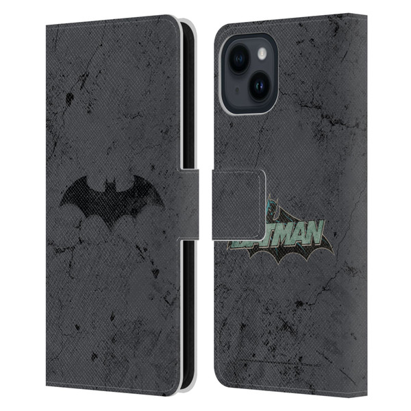 Batman DC Comics Hush Logo Distressed Leather Book Wallet Case Cover For Apple iPhone 15