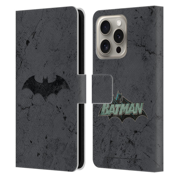 Batman DC Comics Hush Logo Distressed Leather Book Wallet Case Cover For Apple iPhone 16 Pro