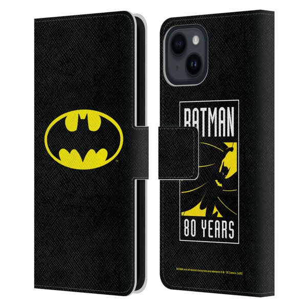 Batman DC Comics Logos Classic Leather Book Wallet Case Cover For Apple iPhone 15