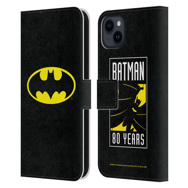 Batman DC Comics Logos Classic Leather Book Wallet Case Cover For Apple iPhone 15 Plus