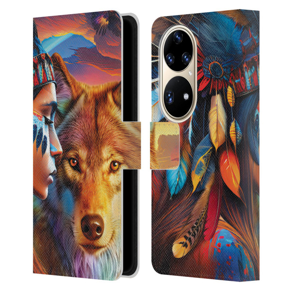 Michael David Ward Animals Wolf Leather Book Wallet Case Cover For Huawei P50 Pro