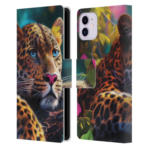 Michael David Ward Animals Reclining Leopard Leather Book Wallet Case Cover For Apple iPhone 11