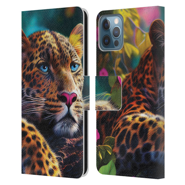 Michael David Ward Animals Reclining Leopard Leather Book Wallet Case Cover For Apple iPhone 12 / iPhone 12 Pro