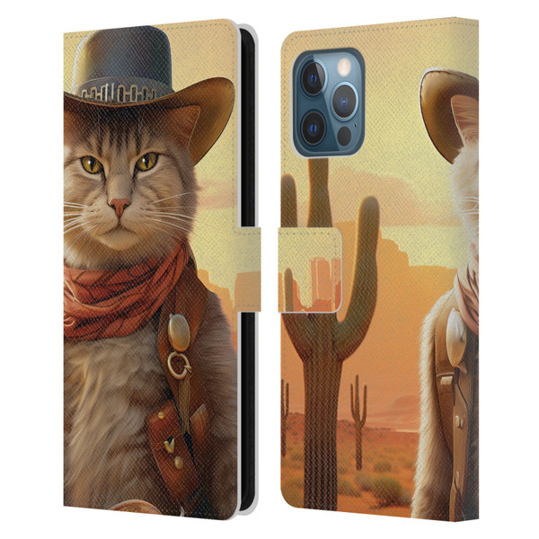 Michael David Ward Animals Kitty Cowboy Leather Book Wallet Case Cover For Apple iPhone 12 Pro Max