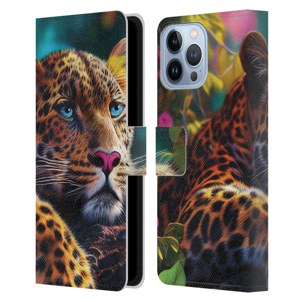 Michael David Ward Animals Reclining Leopard Leather Book Wallet Case Cover For Apple iPhone 13 Pro Max