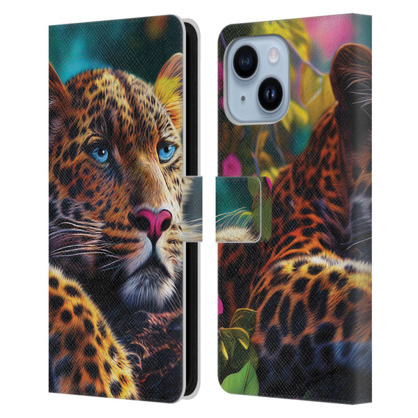 Michael David Ward Animals Reclining Leopard Leather Book Wallet Case Cover For Apple iPhone 14 Plus