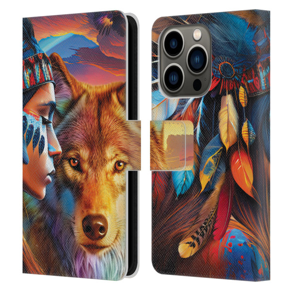 Michael David Ward Animals Wolf Leather Book Wallet Case Cover For Apple iPhone 14 Pro