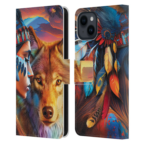 Michael David Ward Animals Wolf Leather Book Wallet Case Cover For Apple iPhone 15