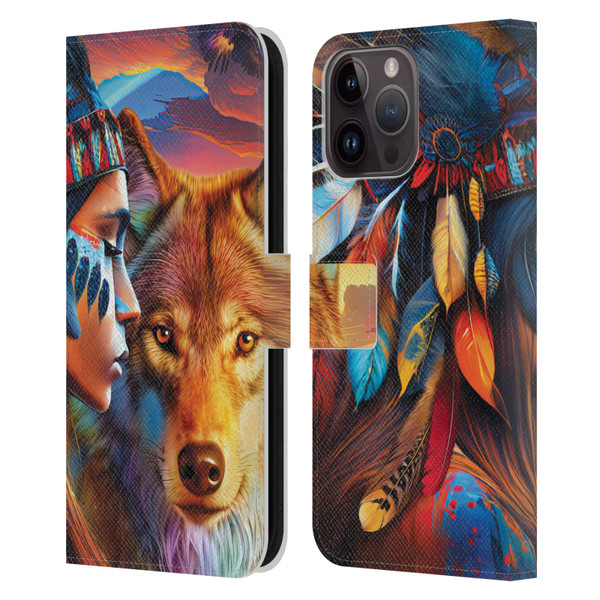 Michael David Ward Animals Wolf Leather Book Wallet Case Cover For Apple iPhone 15 Pro Max