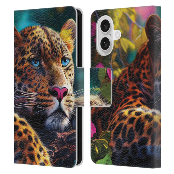 Michael David Ward Animals Reclining Leopard Leather Book Wallet Case Cover For Apple iPhone 16