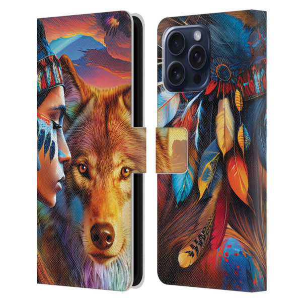 Michael David Ward Animals Wolf Leather Book Wallet Case Cover For Apple iPhone 16 Pro Max