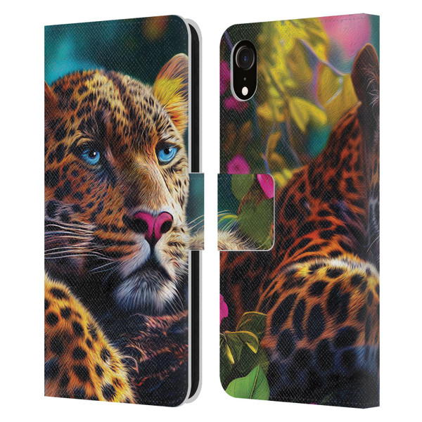 Michael David Ward Animals Reclining Leopard Leather Book Wallet Case Cover For Apple iPhone XR