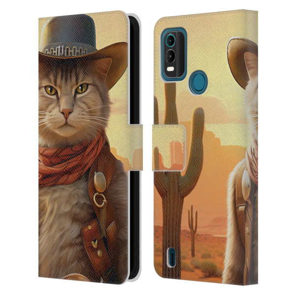 Michael David Ward Animals Kitty Cowboy Leather Book Wallet Case Cover For Nokia G11 Plus