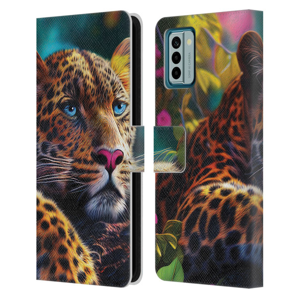 Michael David Ward Animals Reclining Leopard Leather Book Wallet Case Cover For Nokia G42
