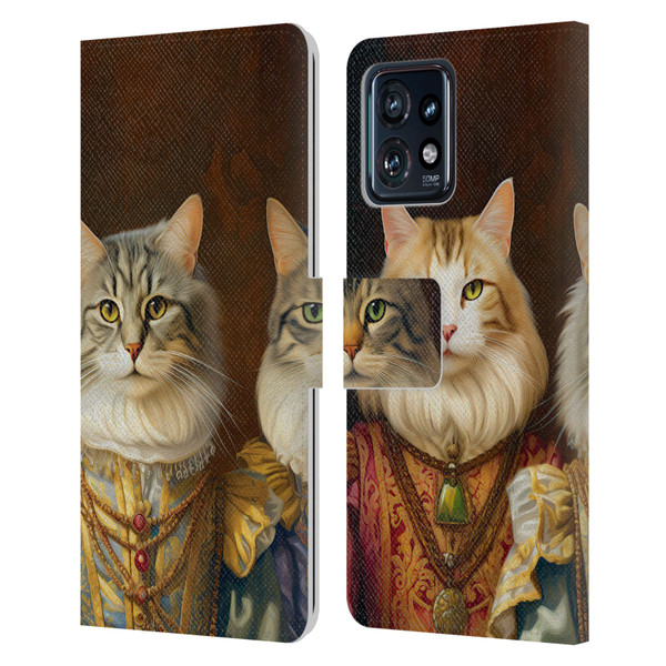 Michael David Ward Animals Fancy Cats Leather Book Wallet Case Cover For Motorola Moto Edge 40 Pro