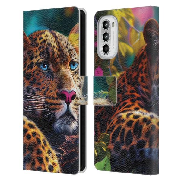 Michael David Ward Animals Reclining Leopard Leather Book Wallet Case Cover For Motorola Moto G52