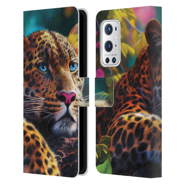 Michael David Ward Animals Reclining Leopard Leather Book Wallet Case Cover For OnePlus 9 Pro