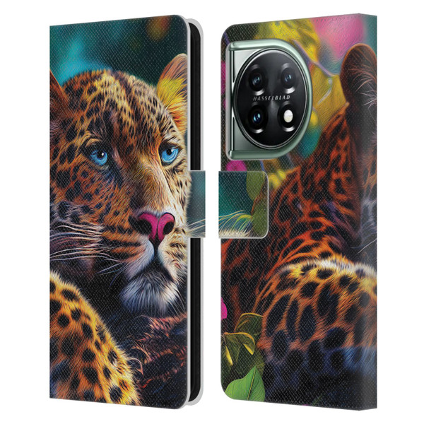 Michael David Ward Animals Reclining Leopard Leather Book Wallet Case Cover For OnePlus 11 5G