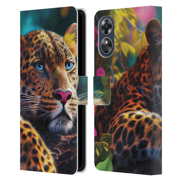 Michael David Ward Animals Reclining Leopard Leather Book Wallet Case Cover For OPPO A17