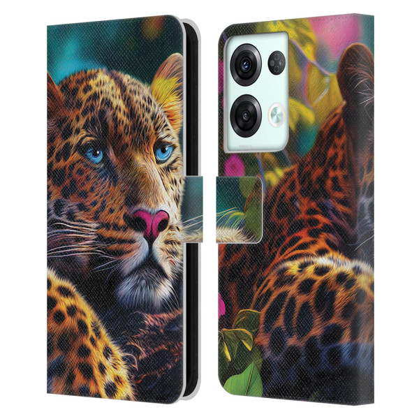 Michael David Ward Animals Reclining Leopard Leather Book Wallet Case Cover For OPPO Reno8 Pro
