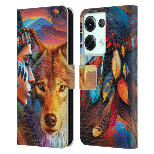 Michael David Ward Animals Wolf Leather Book Wallet Case Cover For OPPO Reno8 Pro