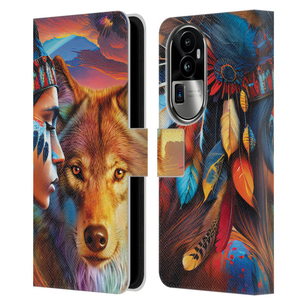 Michael David Ward Animals Wolf Leather Book Wallet Case Cover For OPPO Reno10 Pro+