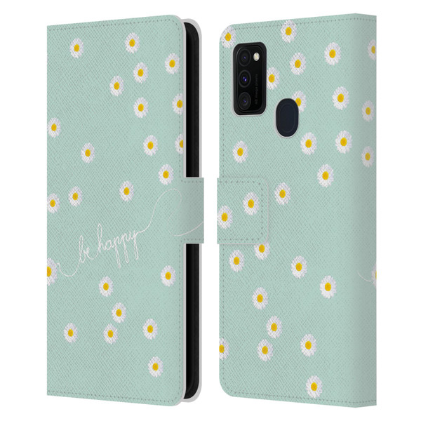 Monika Strigel Happy Daisy Mint Leather Book Wallet Case Cover For Samsung Galaxy M30s (2019)/M21 (2020)