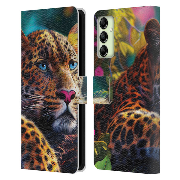 Michael David Ward Animals Reclining Leopard Leather Book Wallet Case Cover For Samsung Galaxy A14 5G