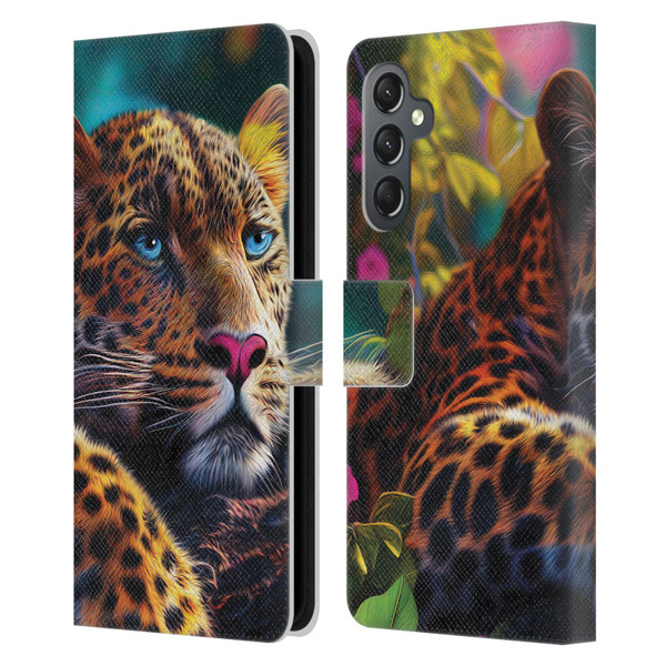 Michael David Ward Animals Reclining Leopard Leather Book Wallet Case Cover For Samsung Galaxy A25 5G