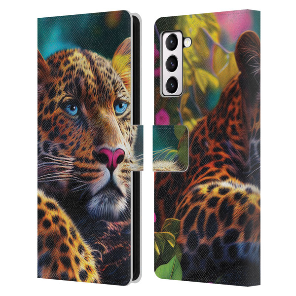 Michael David Ward Animals Reclining Leopard Leather Book Wallet Case Cover For Samsung Galaxy S21+ 5G