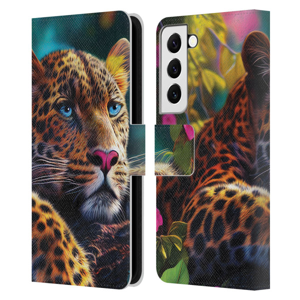 Michael David Ward Animals Reclining Leopard Leather Book Wallet Case Cover For Samsung Galaxy S22 5G