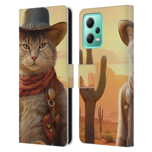 Michael David Ward Animals Kitty Cowboy Leather Book Wallet Case Cover For Xiaomi Redmi Note 12 5G