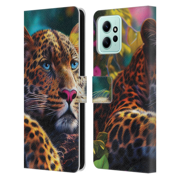 Michael David Ward Animals Reclining Leopard Leather Book Wallet Case Cover For Xiaomi Redmi 12