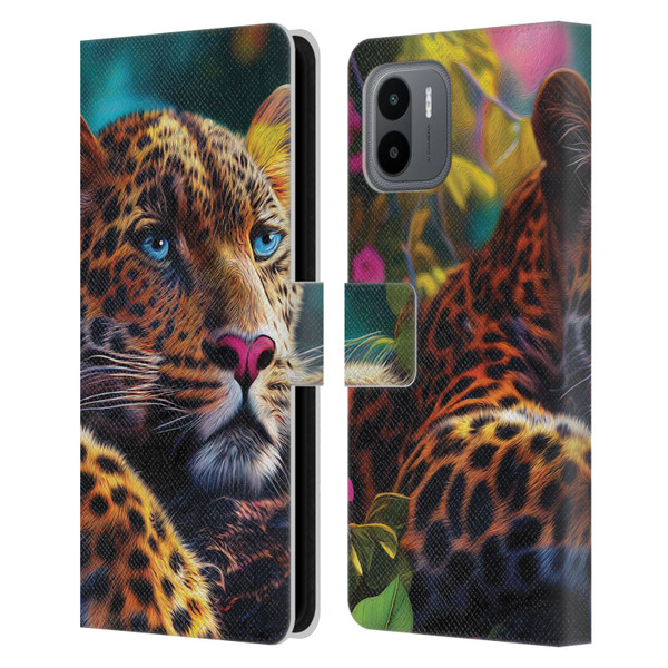 Michael David Ward Animals Reclining Leopard Leather Book Wallet Case Cover For Xiaomi Redmi A2