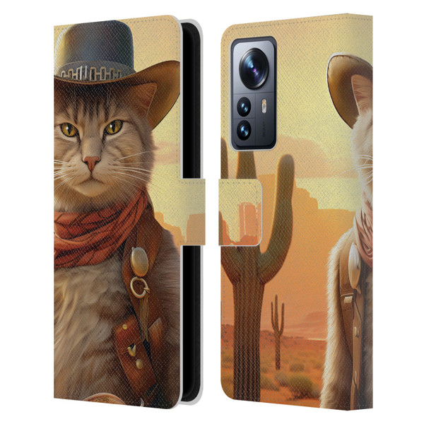 Michael David Ward Animals Kitty Cowboy Leather Book Wallet Case Cover For Xiaomi 12 Pro