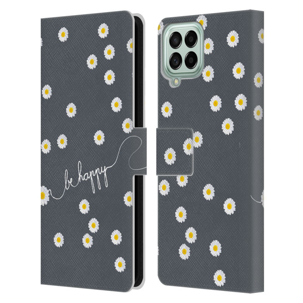 Monika Strigel Happy Daisy Grey Leather Book Wallet Case Cover For Samsung Galaxy M53 (2022)