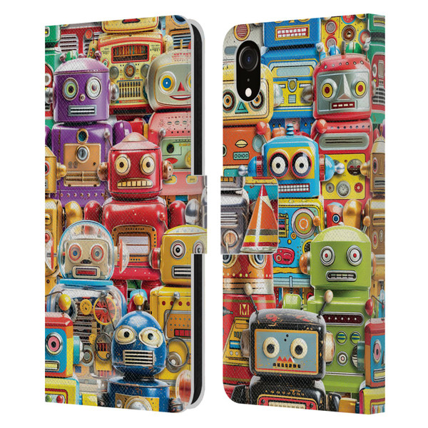 Michael David Ward Fantasy & Whimsical Toy Robots Leather Book Wallet Case Cover For Apple iPhone XR