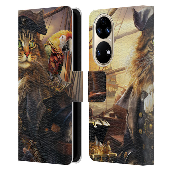 Michael David Ward Humor & Botanicals Captain Cat Leather Book Wallet Case Cover For Huawei P50