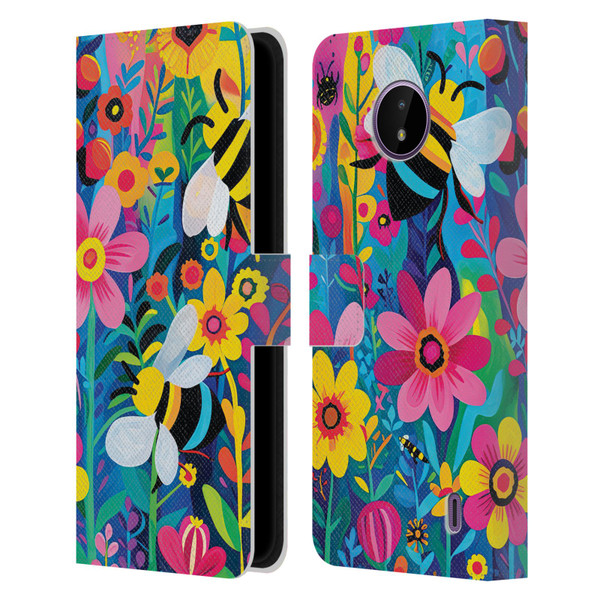 Michael David Ward Humor & Botanicals Bees and Flowers Leather Book Wallet Case Cover For Nokia C10 / C20