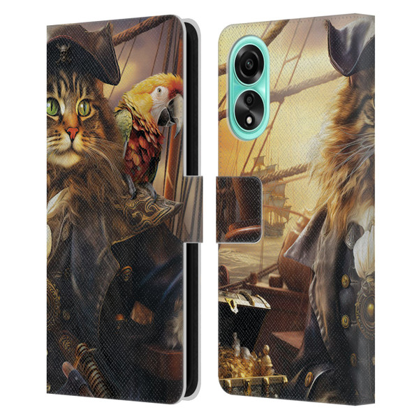 Michael David Ward Humor & Botanicals Captain Cat Leather Book Wallet Case Cover For OPPO A78 4G