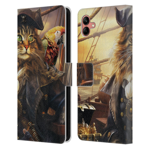 Michael David Ward Humor & Botanicals Captain Cat Leather Book Wallet Case Cover For Samsung Galaxy A04 (2022)