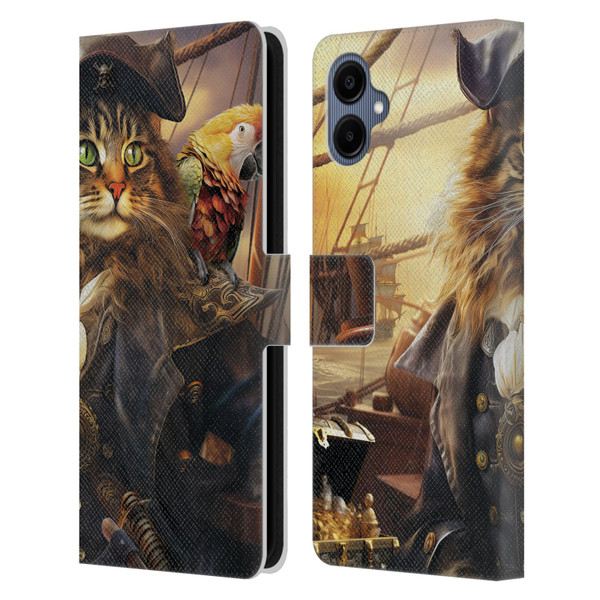 Michael David Ward Humor & Botanicals Captain Cat Leather Book Wallet Case Cover For Samsung Galaxy A06 4G