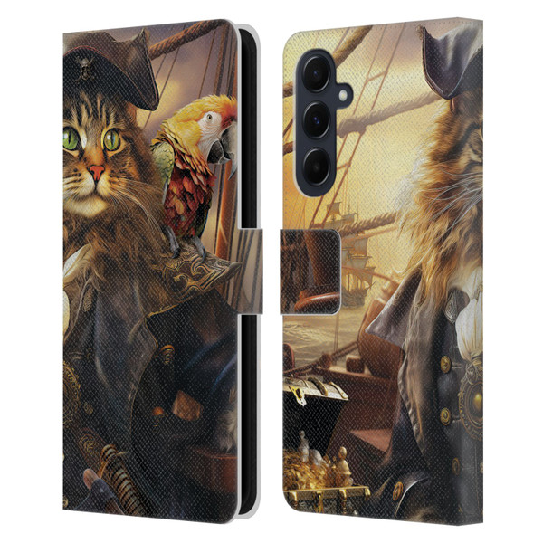 Michael David Ward Humor & Botanicals Captain Cat Leather Book Wallet Case Cover For Samsung Galaxy A55 5G