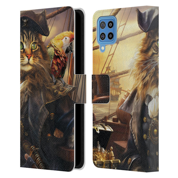 Michael David Ward Humor & Botanicals Captain Cat Leather Book Wallet Case Cover For Samsung Galaxy F22 (2021)