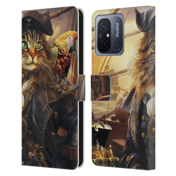 Michael David Ward Humor & Botanicals Captain Cat Leather Book Wallet Case Cover For Xiaomi Redmi 12C