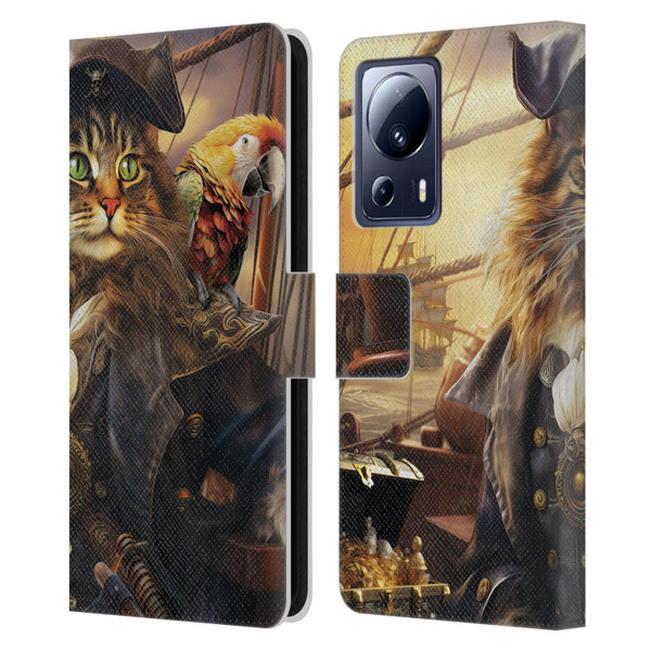 Michael David Ward Humor & Botanicals Captain Cat Leather Book Wallet Case Cover For Xiaomi 13 Lite 5G