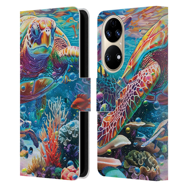 Michael David Ward Psychedelic Art Turtle Magic Leather Book Wallet Case Cover For Huawei P50