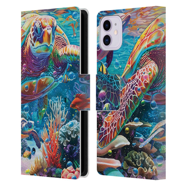 Michael David Ward Psychedelic Art Turtle Magic Leather Book Wallet Case Cover For Apple iPhone 11