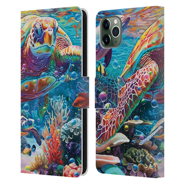 Michael David Ward Psychedelic Art Turtle Magic Leather Book Wallet Case Cover For Apple iPhone 11 Pro Max